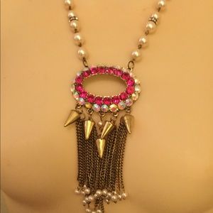 3 Statement Pearl Rhinestone Necklace Lot boho